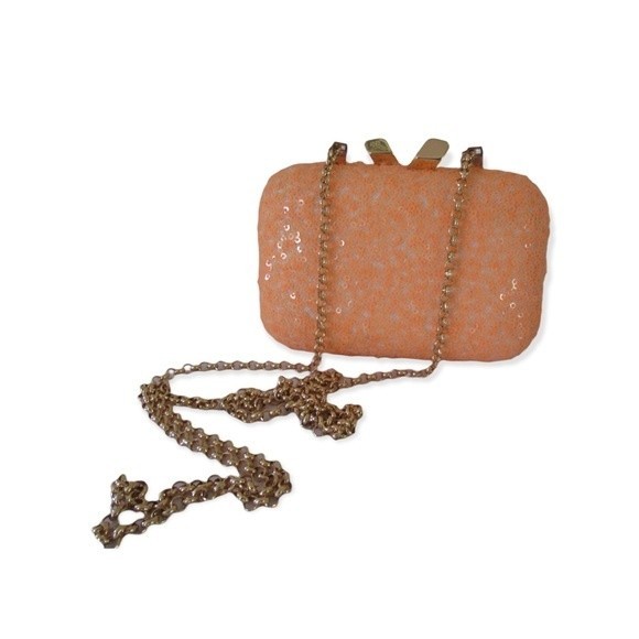 Kotur Bright Orange Sequin Clutch With Chain Handbag - Picture 5 of 10